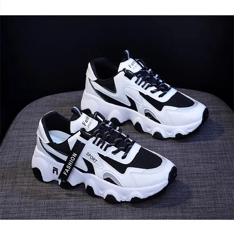 CINESSD 2023 Trendy Mesh Platform Sneakers Leather Shoes Breathable Casual Sports Shoes Women Flats NovaCart