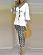 Long Sleeve V-neck Polyester Printing Two Pieces Sets