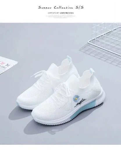 Summer Small White Shoes for Women's Casual Flying Knitted Shoes Comfortable Soft Sole Breathable Running Students' Shoes NovaCart