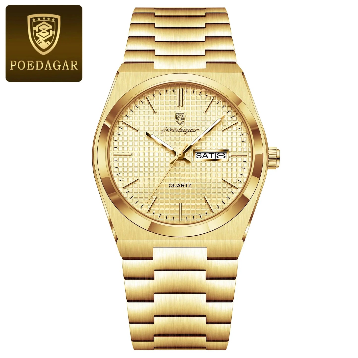 POEDAGAR Top Exquisite Male Watch Stainless Steel Waterproof Luminous Fashion Quartz Men's Watches Date Week Wristwatch For Men NovaCart