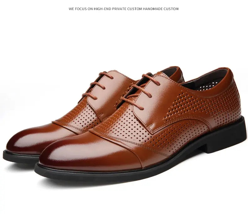 Flat / 6CM Genuine Leather Men Formal Elevator Shoes Wedding Business Height Increase Lift Shoes Invisible Summer Hollow Wedding NovaCart