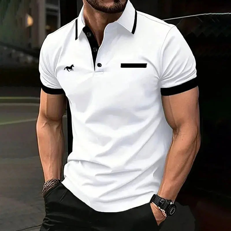 Spring Summer Men Clothes Short Sleeve Turn-down Collar Polo Shirt Fake Pocket Print Business Casual Polo Shirt Resilient Tops NovaCart