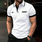 Spring Summer Men Clothes Short Sleeve Turn-down Collar Polo Shirt Fake Pocket Print Business Casual Polo Shirt Resilient Tops NovaCart