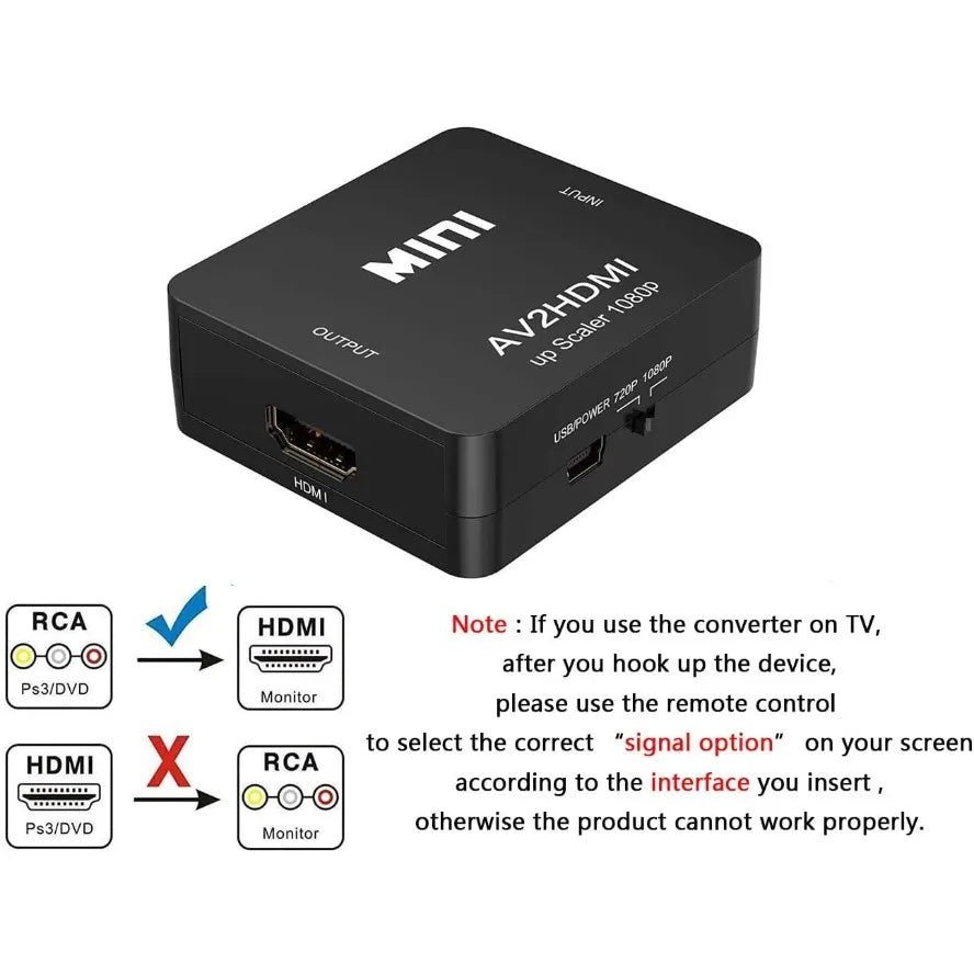 RCA To HDMI Converter with USB Cable 1080P AV To HDMI Adapter AV2HDMI AV/CVSB To HDMI-compatible AV To HDMI Switch HD-MI Adapter Pi-Mart