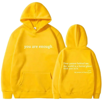 Autumn Winter Men Hooded Dear Person Behind Me You Are Enough Print Fashion Sweatshirt Hip Hop Casual Unisex Clothing NovaCart