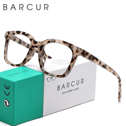 BARCUR Fashion Retro Leopard Pattern Women's Presbyopia Glasses Durable Multi-Degree PC Rectangular Small Frame with Transparent Acrylic Lenses for Reading or Work Stevvex