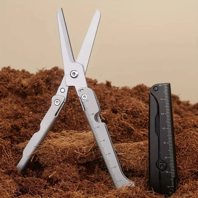 Portable Multifunctional Folding Scissors, Stainless Steel Outdoor Survival Tool for Camping Fishing Hunting Pi-Mart