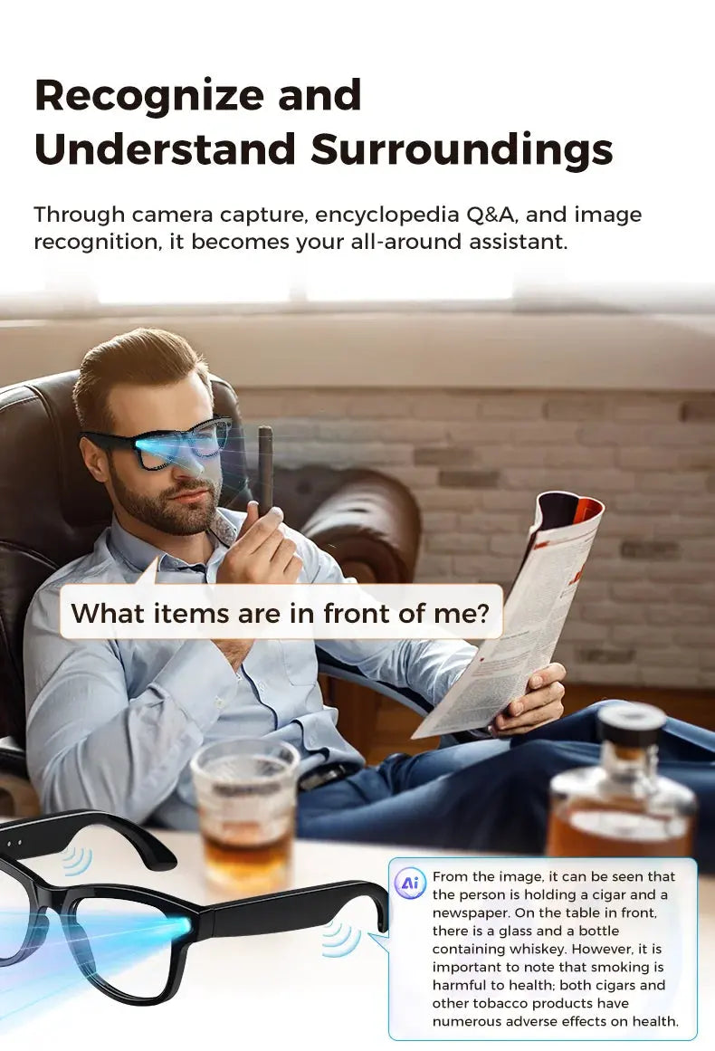 2026 New 32G Memory 800W 4K Camera Smart Glasses Men Photos&Videos 3600mAh Power Bank 120+Languages Translation AI Glasses Women NovaCart