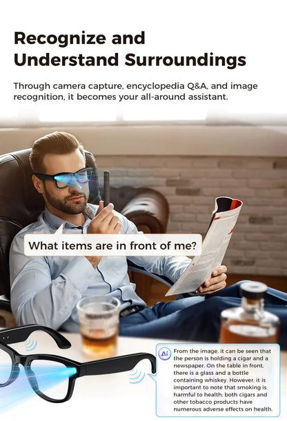 2026 New 32G Memory 800W 4K Camera Smart Glasses Men Photos&Videos 3600mAh Power Bank 120+Languages Translation AI Glasses Women NovaCart