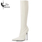 Knee-High Pointy Toe Women Boots 13cm Ultra Thin Steel High Heels Metal Heel Patent Leather Wide Calf Boots for Women Plus Size NovaCart