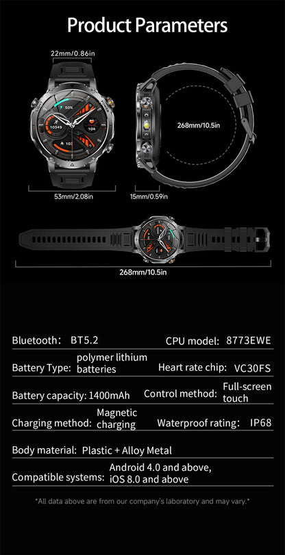 2026 New GPS Smart Watch For Men 1400mAh Battery Outdoor Sports Compass Watches Bluetooth Call IP68 Waterproof Smartwatch gift NovaCart