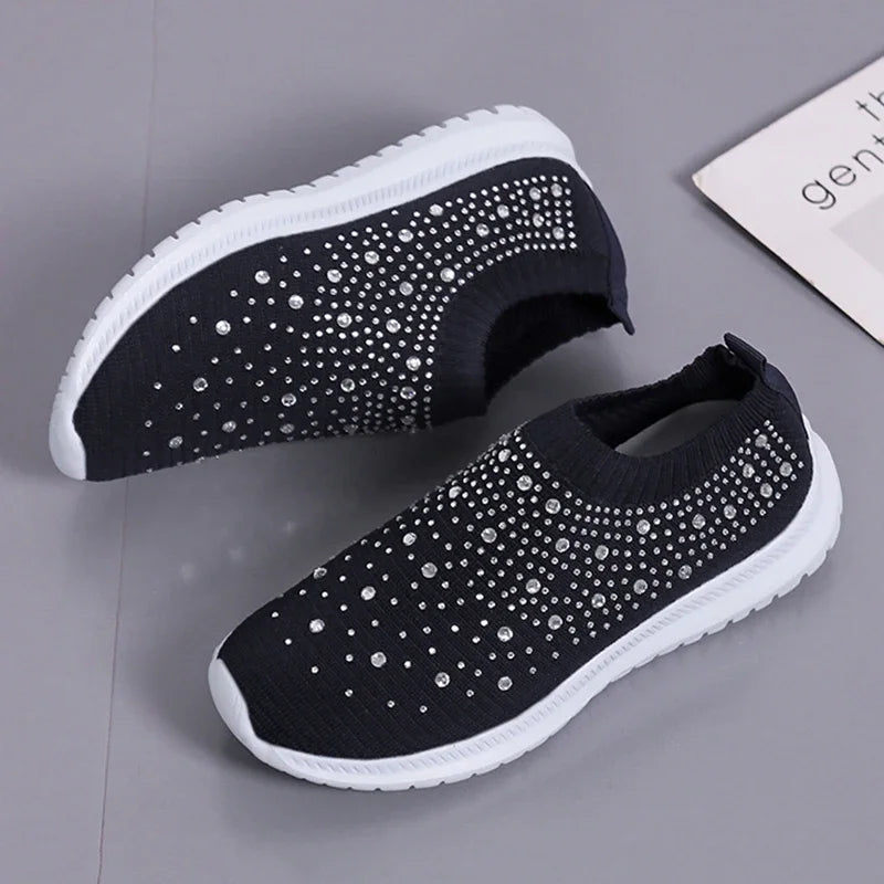 2024 New Crystal Breathable Mesh Sneaker Shoes for Women Comfortable Soft Bottom Flats Plus Size 43 Non Slip Casual Shoes Woman NovaCart