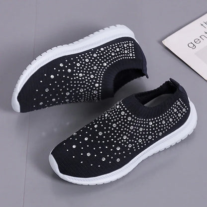 2024 New Crystal Breathable Mesh Sneaker Shoes for Women Comfortable Soft Bottom Flats Plus Size 43 Non Slip Casual Shoes Woman NovaCart