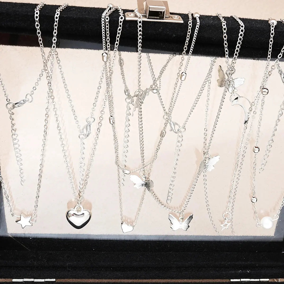 51 Pcs/Set Silver Color Chic Jewelry Set For Women Fashion Butterfly Heart Pearl Necklaces, Earrings, Rings, Match Daily Outfits NovaCart