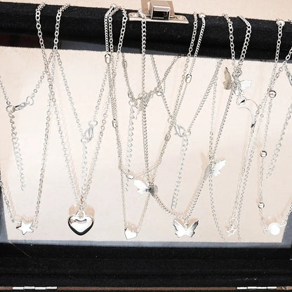51 Pcs/Set Silver Color Chic Jewelry Set For Women Fashion Butterfly Heart Pearl Necklaces, Earrings, Rings, Match Daily Outfits NovaCart