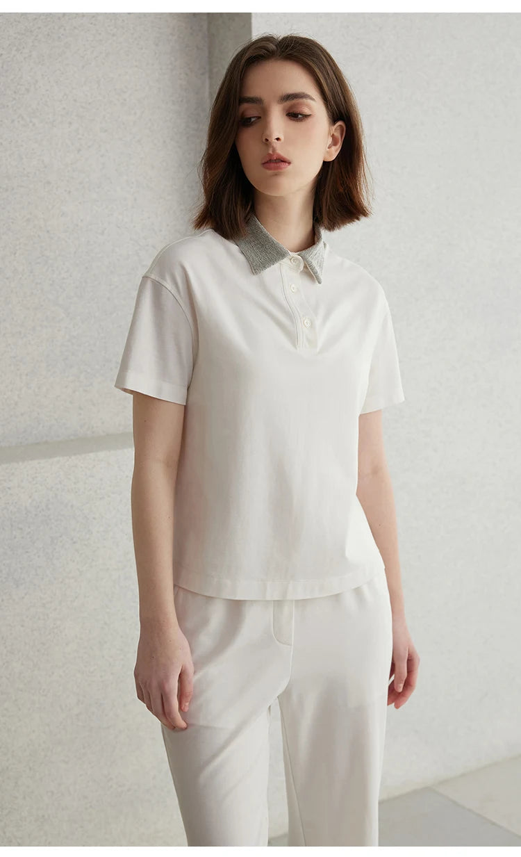 K2067L Luxury Brand Women's Clothing Shirt Collar Pima Cotton Summer Short Sleeved T-Shirt ladies clothes NovaCart