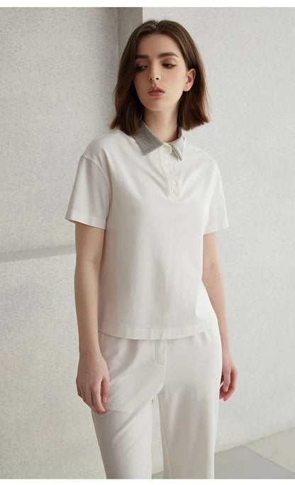 K2067L Luxury Brand Women's Clothing Shirt Collar Pima Cotton Summer Short Sleeved T-Shirt ladies clothes NovaCart