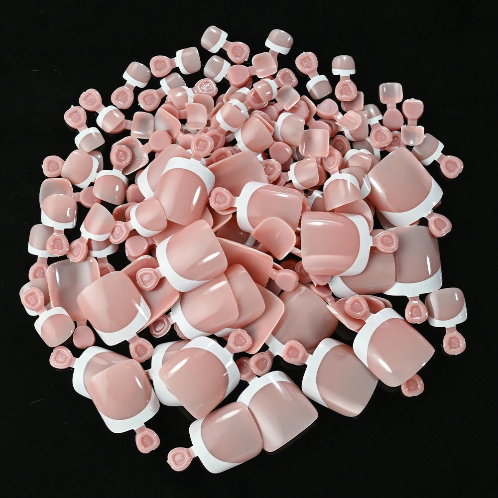 120Pcs 9-Colors French Fake Toenails Summer Short Sqaure Press On Toe Nails Tips Glossy Nude/Pink/Brown Full Cover False Toenail NovaCart
