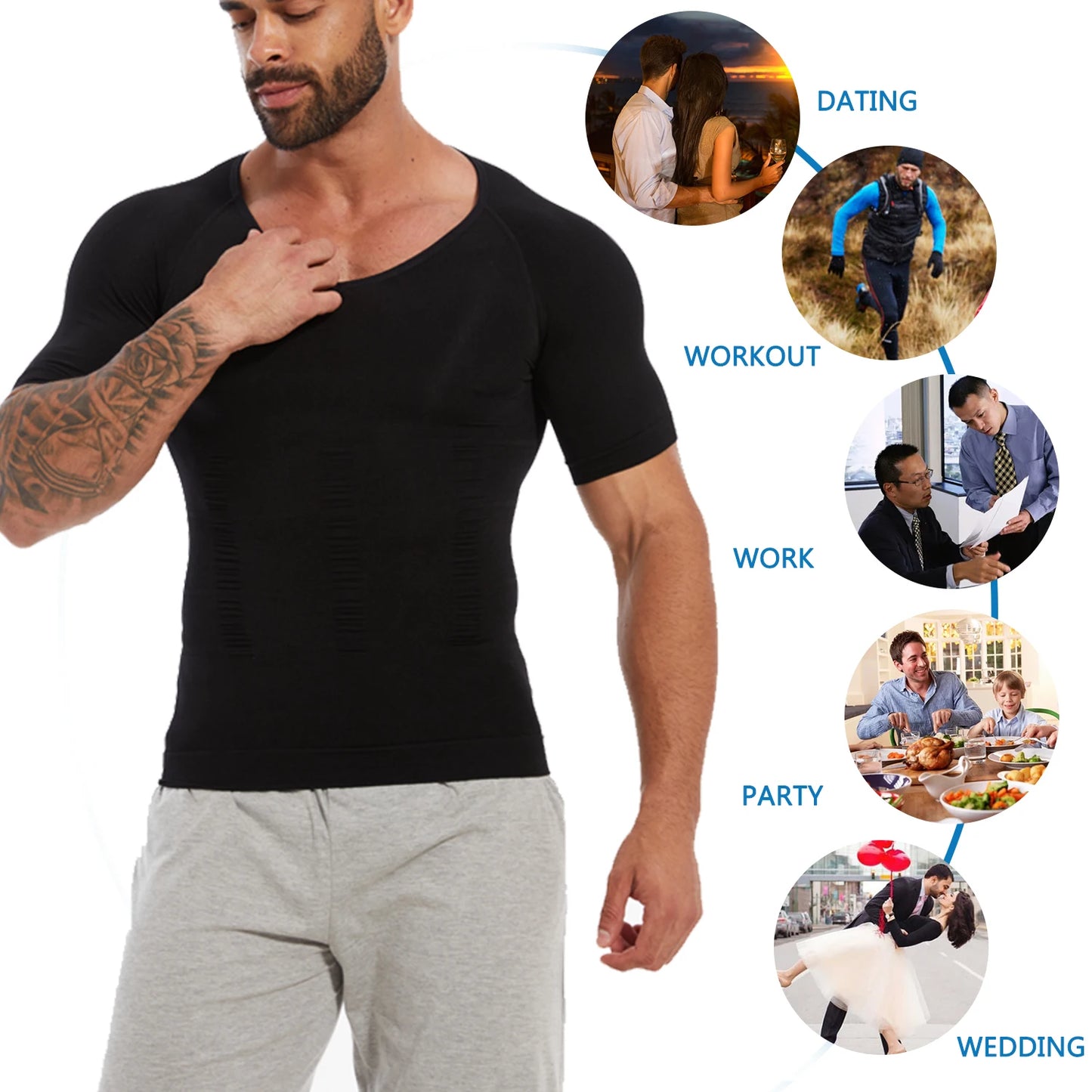 Men's Short Sleeve Compression T-Shirt V-neck Shapewear Tummy Control Flat Belly Tank Top Fitness Workout Slimming Body Shaper NovaCart