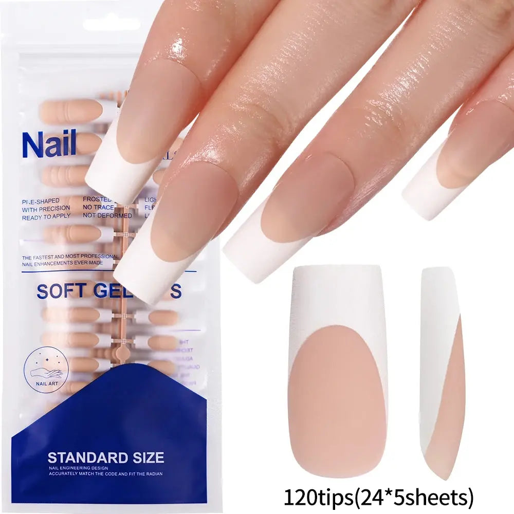 120Pcs Medium Long Square Acrylic French Fake Nails Full Cover Wearable French Press on Nails for Women Mixed Size False Nails NovaCart