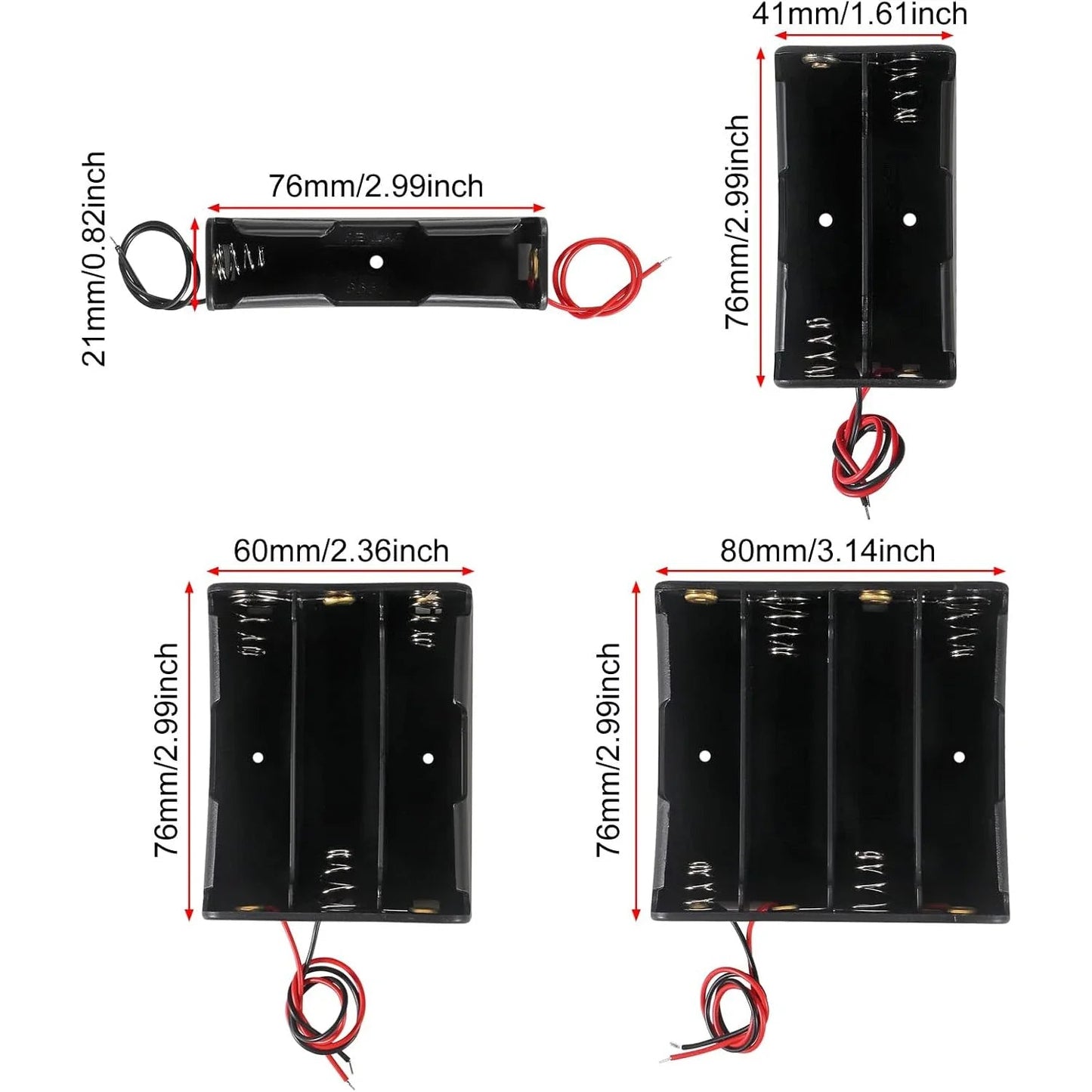 3pcs 18650 Battery Holder with Wire 3.7V,7.4V, 11.1V, 14.8V 18650 Battery Holder Box for Battery storage charging Pi-Mart