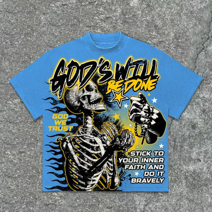 The 2025 3d Tshirt God's Will Skull Retro Pattern T-shirt Printed Graphic Men And Women Y2K Oversized T-shirt Street Wear NovaCart