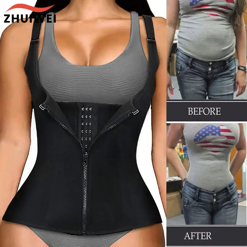 Women Waist Trainer Corset Zipper Vest Body Shaper Cincher Shapewear Slimming Belt Sports Girdle Neoprene Sauna Tank Top NovaCart