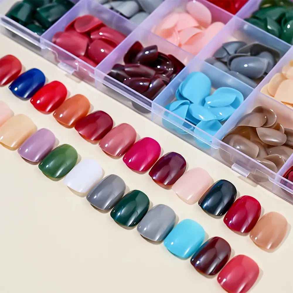 576pcs Short Round Square Fake Nails Glossy 24 Solid Colors Press on Nails Full Cover Artificial  Fingernail False Nail Tips #XS NovaCart