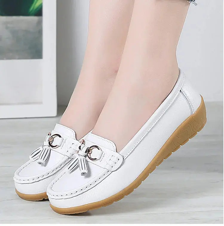 Women's Loafers White Shoes For Woman Genuine Leather Flats And Loafers Slip On Comfortable Woman Shoes Leather Women Moccasins NovaCart