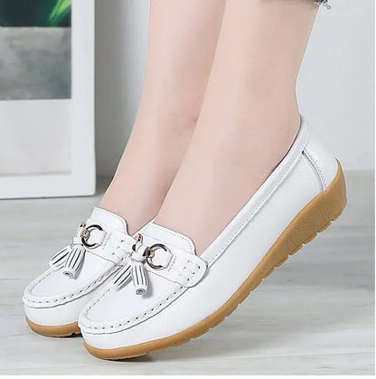 Women's Loafers White Shoes For Woman Genuine Leather Flats And Loafers Slip On Comfortable Woman Shoes Leather Women Moccasins NovaCart