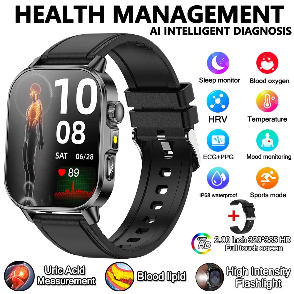 2026 New Model Uric Acid & Lipid Health Analysis Smart Watch Men ECG+PPG Bluetooth Call 2.01-inch Flashlight Smartwatch Women NovaCart