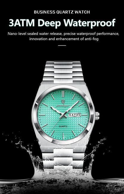 POEDAGAR Top Exquisite Male Watch Stainless Steel Waterproof Luminous Fashion Quartz Men's Watches Date Week Wristwatch For Men NovaCart