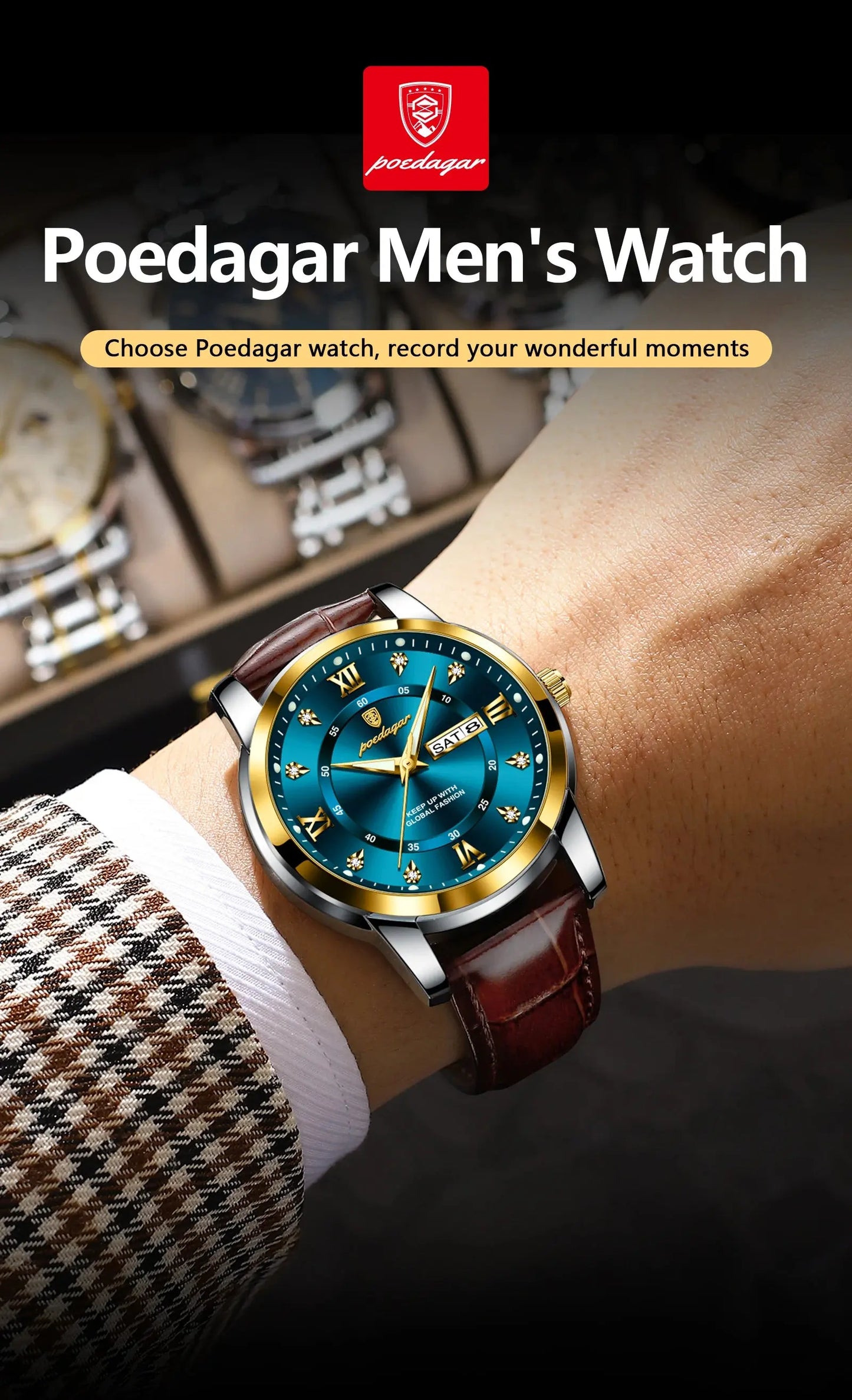 POEDAGAR Luxury Business Male Wristwatch Waterproof Luminous Leather Man Watch Date Week Sport Casual Men's Quartz Watches reloj NovaCart