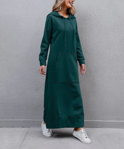 Hoodies Dress For Women Fashion 2025 Hem Lace-up Midi Robe Hooded Long Dress Autumn Winter Warm Casual Loose Sweatshirt Vestidos NovaCart