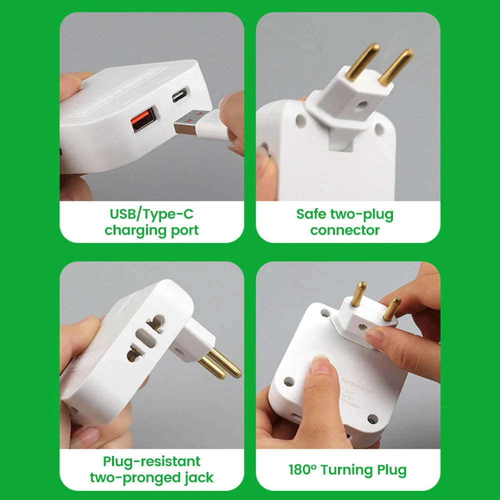 180° Rotatable Travel EU Extension Socket 3-in-1 Universal Power Converter European Standard Wireless Outlet Adapter 250V 2500W Pi-Mart