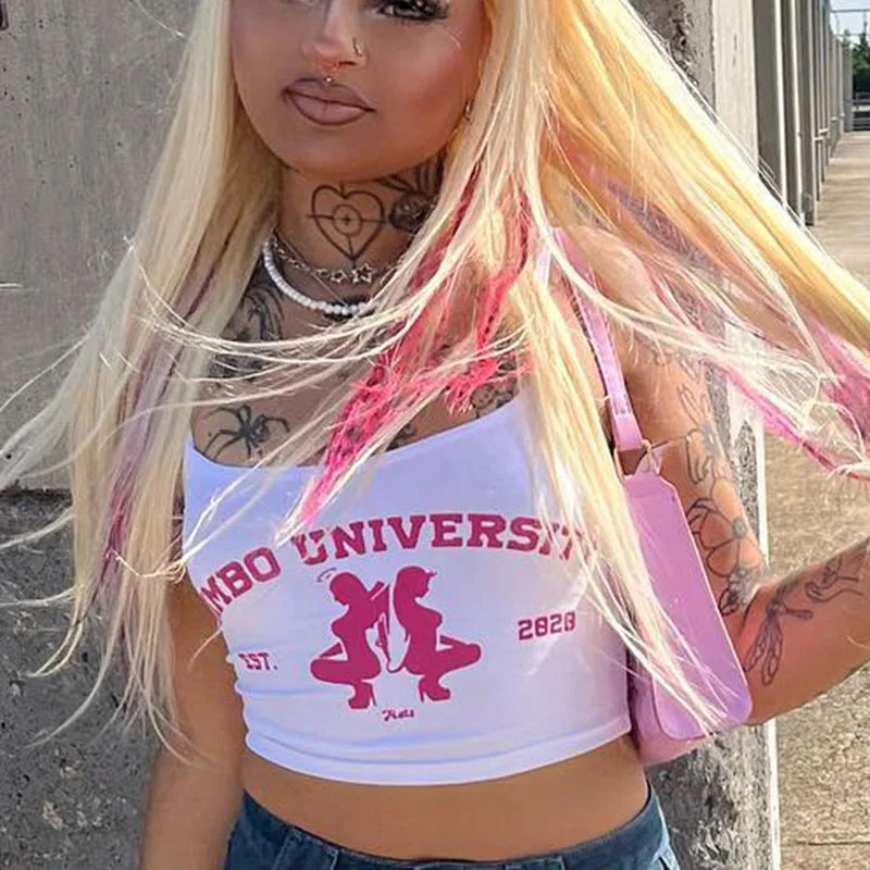 Y2k Harajuku Punk Graphics Sleeveless Sexy Crop Top Women's Clothing 2023 Vintage Letter Print Baby Tee Streetwear Women T-shirt NovaCart