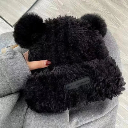 Letter Bear Ears Knitted Woolen Hat – Cute Cat-Ears Beanie for Women FitiqueFit