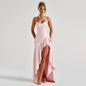elegant satin long skirt personality suspender ruffle high slit dress club clothing