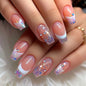 24Pcs Short Square Coffin False Nails Square Fake Nails with Glue French Glitter Wearable Acrylic Nails Set Press on Nail Tips NovaCart