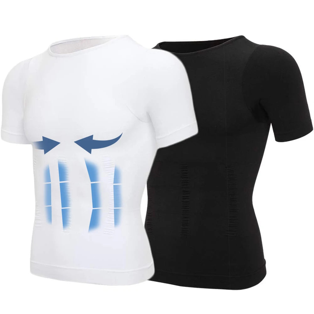 2PCS Men's Body Shaper Slimming Vest T-Shirt Elastic Slim Shapewear Compression Undershirts Tummy Control Waist Trainer Tank Top NovaCart
