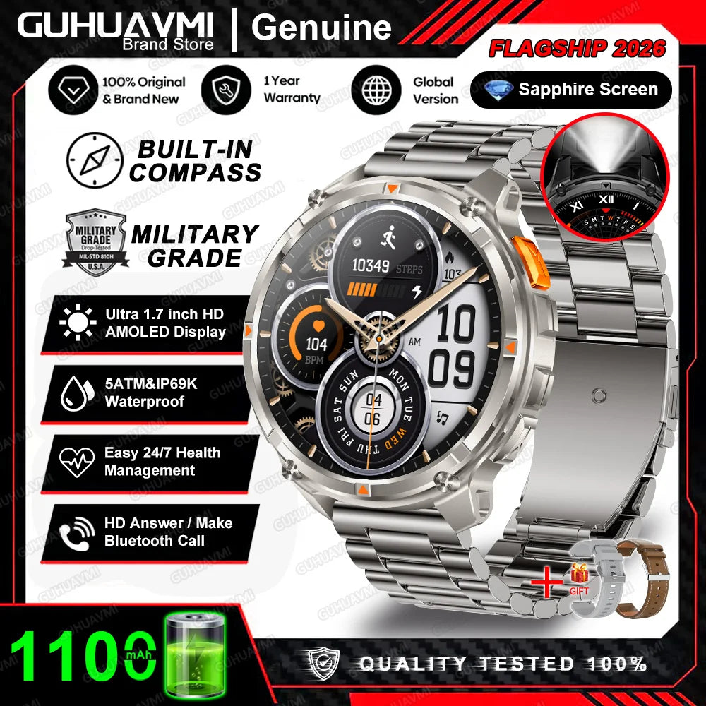 2026 New T-Rex3 Pro 1100mAh Battery Smart Watch GPS path 5ATM Waterproof Sports Run tracker Outdoors Compass Military Smartwatch NovaCart