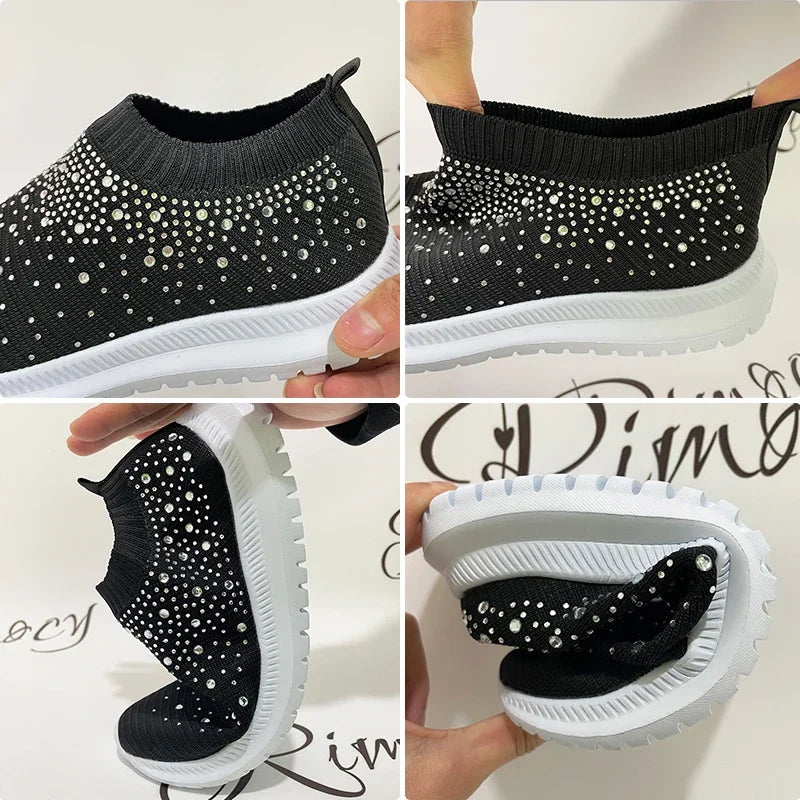 2024 New Crystal Breathable Mesh Sneaker Shoes for Women Comfortable Soft Bottom Flats Plus Size 43 Non Slip Casual Shoes Woman NovaCart