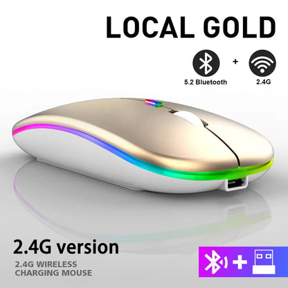 Rechargeable Bluetooth Wireless Mouse with 2.4GHz USB RGB 1600DPI Mouse for Computer Laptop Tablet PC Macbook Gaming Mouse Gamer Pi-Mart