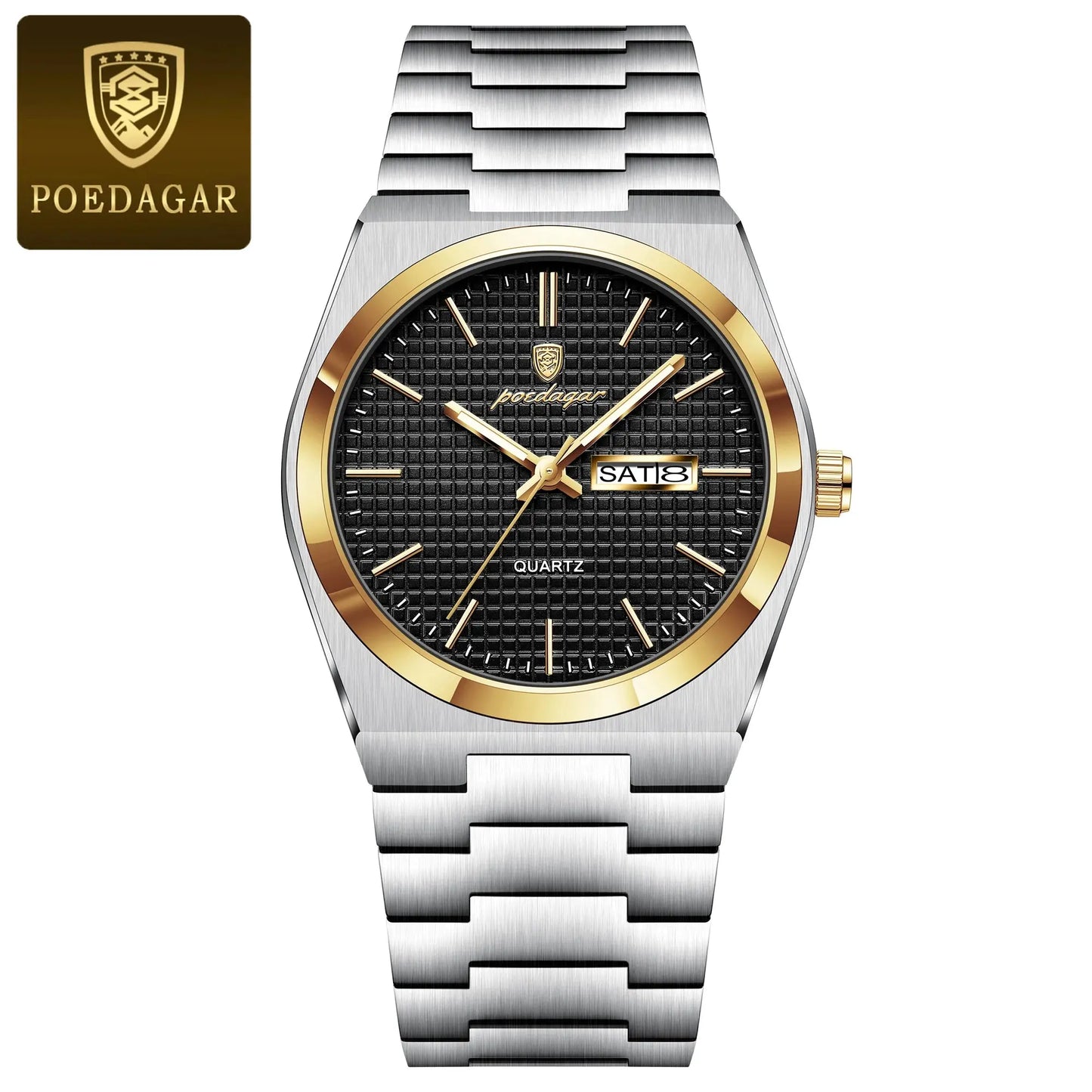 POEDAGAR Top Exquisite Male Watch Stainless Steel Waterproof Luminous Fashion Quartz Men's Watches Date Week Wristwatch For Men NovaCart