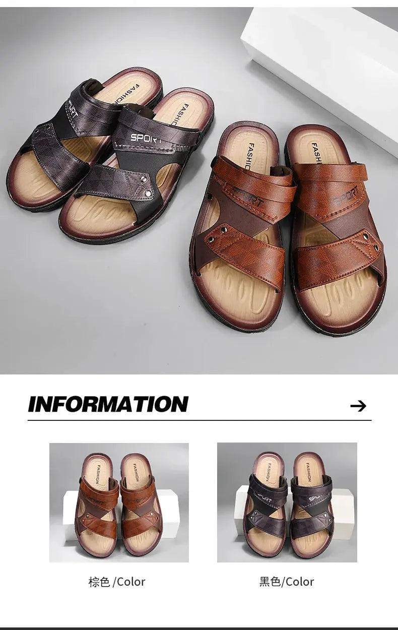 Leather Sandals For Men Summer Fashion Beach Shoes Male Trend Men's Casual Slippers Non-slip Open-toe Sandals Shoes Male NovaCart