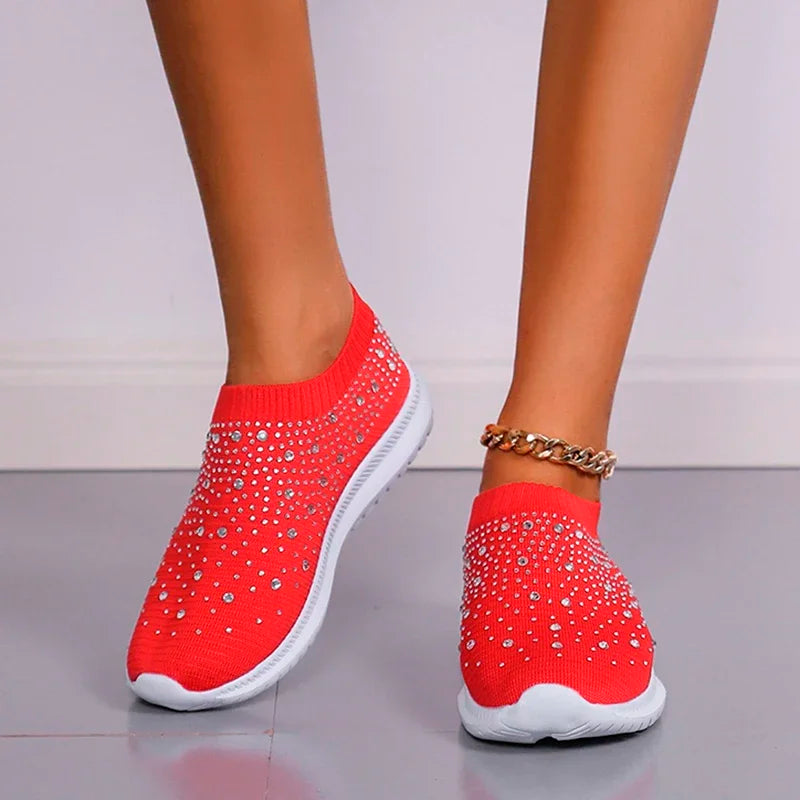 2024 New Crystal Breathable Mesh Sneaker Shoes for Women Comfortable Soft Bottom Flats Plus Size 43 Non Slip Casual Shoes Woman NovaCart