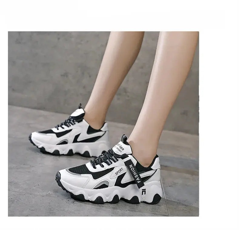 CINESSD 2023 Trendy Mesh Platform Sneakers Leather Shoes Breathable Casual Sports Shoes Women Flats NovaCart