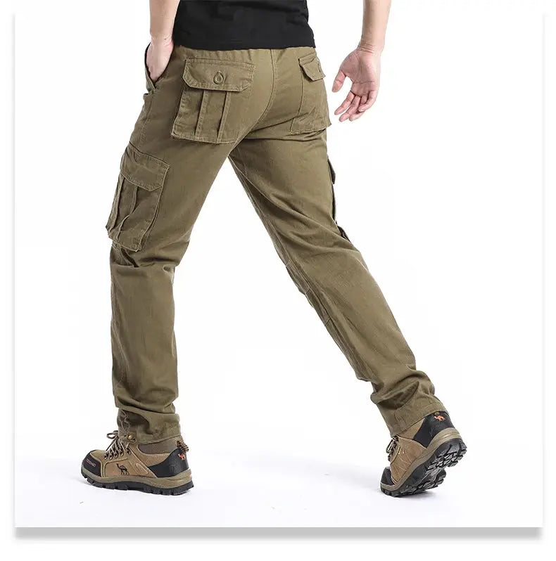 Large Pocket Loose Overalls Men's Outdoor Sports Jogging Tactical Pants Elastic Waist Pure Cotton Casual Work Pants NovaCart