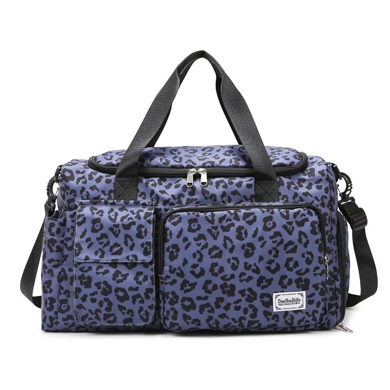 Classic Leopard Print Large Capacity Leisure Luggage Bag with Multiple Pockets and Shoe Compartment Sports Fitness Travel Bag NovaCart