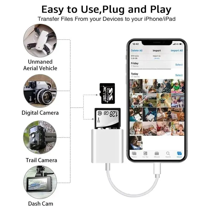 2-in-1 Lightning Flash Card Reader TF Reader 2-in1 Slot for iPhone/iPad, Suitable for Memory Card/Mini SD Card Adapter Pi-Mart